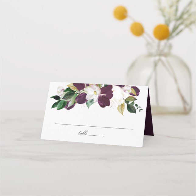 Dark Plum Floral | Wedding Place Card (Front)