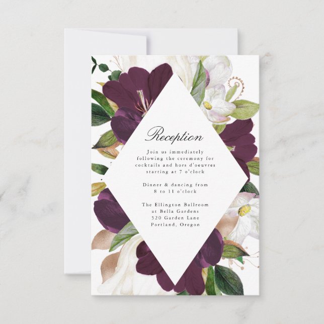 Dark Plum Floral | Wedding Reception Card (Front)