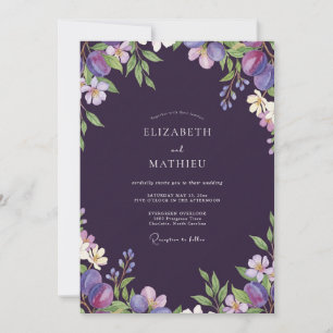 Dark Plum Fruit Eucalyptus Wedding Invitation