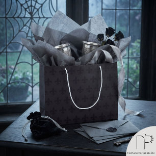 Dark Plum Gothic Fleur de Lis Large Gift Bag