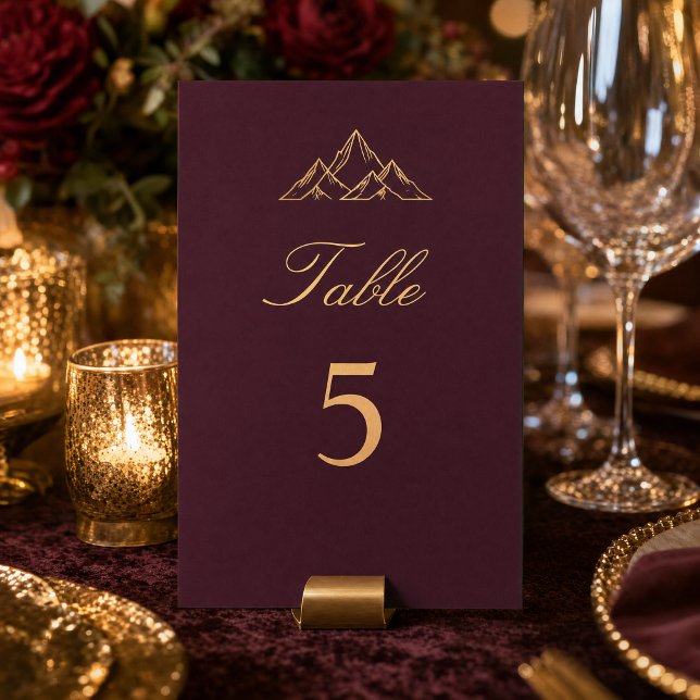 Dark Plum Mountain| Gold Table Number (Dark Plum Mountain| Gold Table Number)