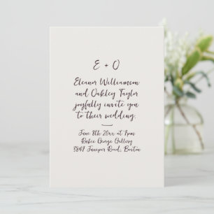 Dark Plum Noir Script Monogram Romantic Wedding Invitation