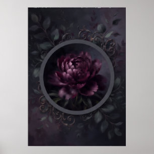 Dark Plum Peony Gothic Botanical Poster