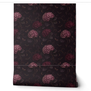Dark Plum Pink Hydrangea Victorian Gothic Wallpaper