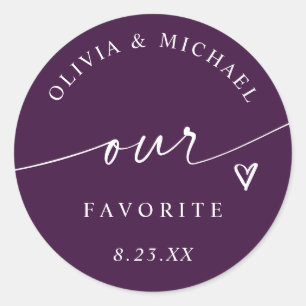 Dark Plum Purple Our Favourite Wedding Treat Bag Classic Round Sticker