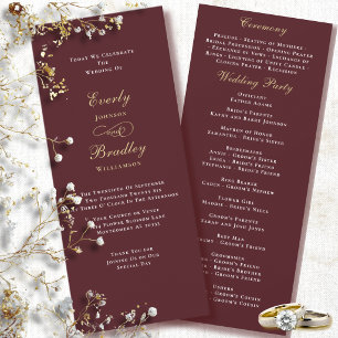 Dark Plum Red Burgundy Gold White Wedding Program Invitation