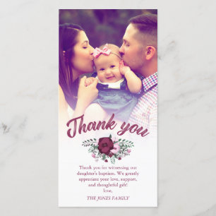 Dark Plum Rose Bouquet Baptism Thank You Photo