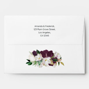 Dark Plum Velvet and White Spring Floral Wedding Envelope