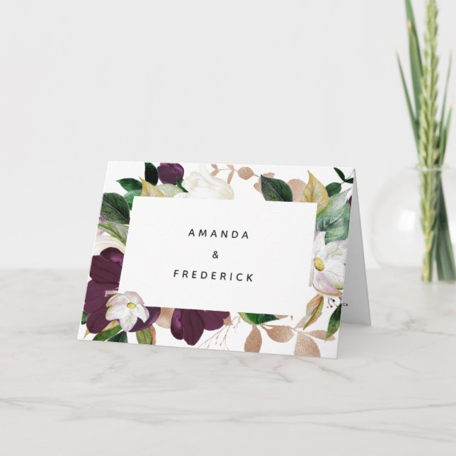 Dark Plum Velvet and White Spring Floral Wedding Programme (Front)