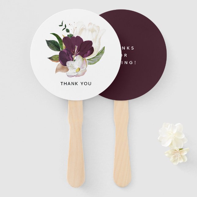 Dark Plum Velvet Floral Hand Fan (Front and Back)