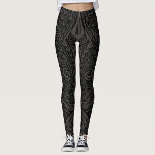Dark Polynesian Tribal Tatau Full Print Pattern Leggings