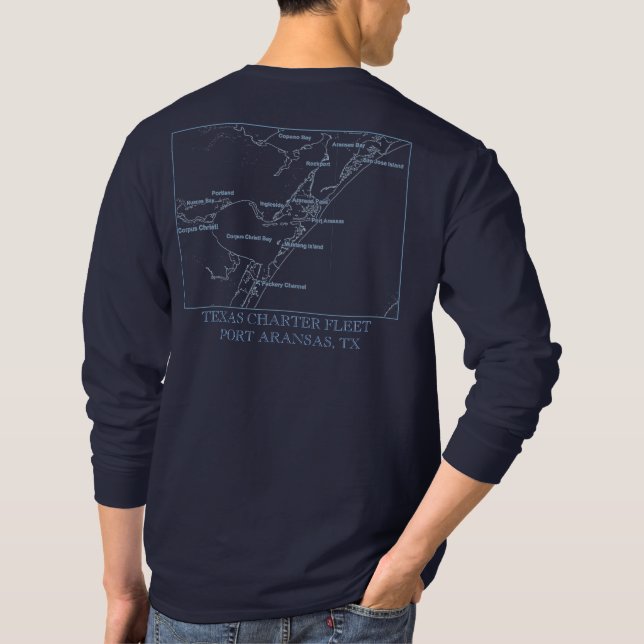 Dark Port Aransas Chart, Marlin Logo Front T-Shirt (Back)