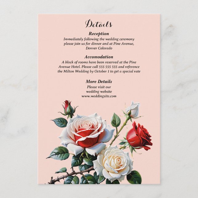 Dark Pretty pink white red roses floral wedding Enclosure Card (Front)