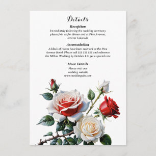 Dark Pretty pink white red roses floral wedding Enclosure Card