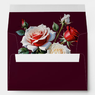Dark Pretty pink white red roses floral wedding Envelope