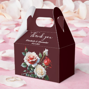 Dark Pretty pink white red roses floral wedding Favour Box