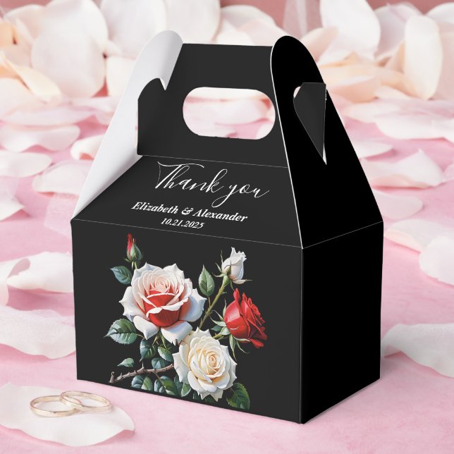 Dark Pretty pink white red roses floral wedding Favour Box (Wedding)