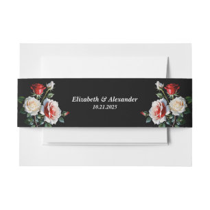 Dark Pretty pink white red roses floral wedding  Invitation Belly Band