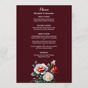 Dark Pretty pink white red roses floral wedding  Menu
