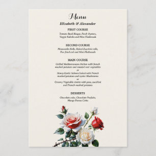 Dark Pretty pink white red roses floral wedding Menu