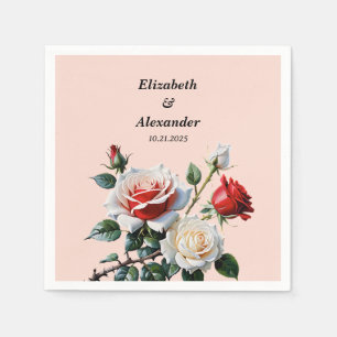Dark Pretty pink white red roses floral wedding Napkin
