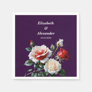 Dark Pretty pink white red roses floral wedding  Napkin