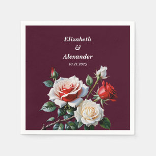 Dark Pretty pink white red roses floral wedding Napkin