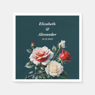 Dark Pretty pink white red roses floral wedding Napkin