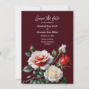 Dark Pretty pink white red roses floral wedding Save The Date