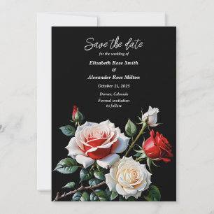 Dark Pretty pink white red roses floral wedding Save The Date