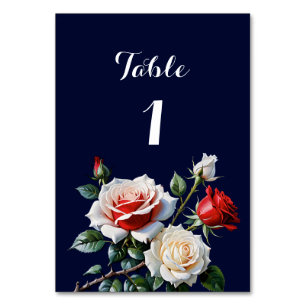 Dark Pretty pink white red roses floral wedding Table Number