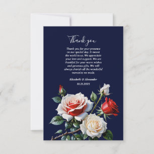 Dark Pretty pink white red roses floral wedding  Thank You Card