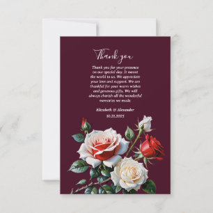Dark Pretty pink white red roses floral wedding  Thank You Card