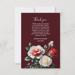 Dark Pretty pink white red roses floral wedding Thank You Card
