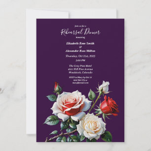 Dark Pretty pink white red roses Rehearsal dinner Invitation