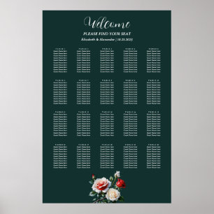 Dark Pretty pink white red roses seating chart