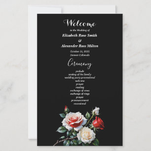 Dark Pretty pink white red roses wedding program