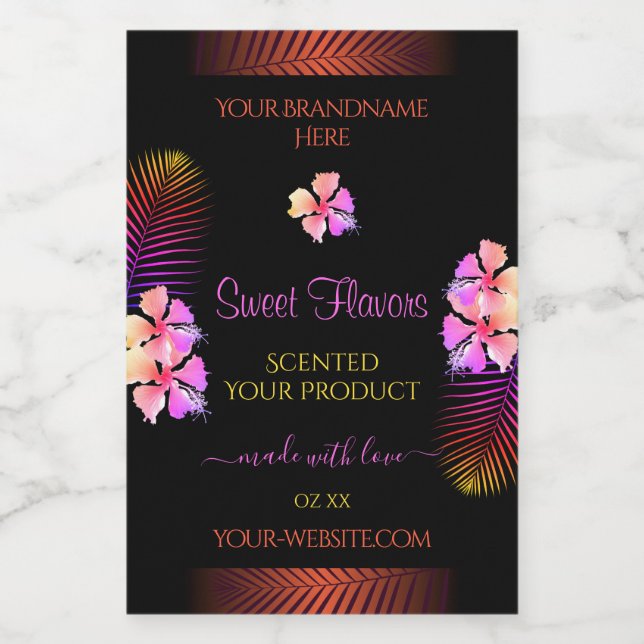 Dark Product Labels Exotic Rainbow Hawaii Flowers (Single Label)