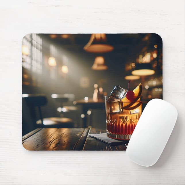 Dark Pub Old Fashioned Drink Mouse Mat (With Mouse)