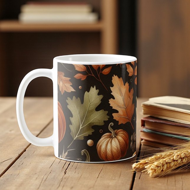 Dark Pumpkin Mug Autumn Watercolor Falling Leaves  (Dark Pumpkin Mug Autumn Watercolor Falling Leaves)