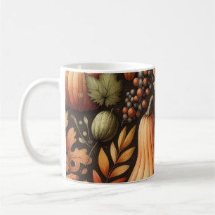 Dark Pumpkin Mug Autumn Watercolor Falling Leaves 