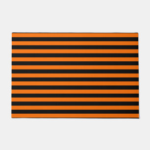 Dark Pumpkin Orange and Black Horizontal Witch Str Doormat