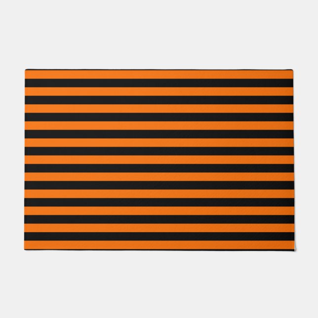 Dark Pumpkin Orange and Black Horizontal Witch Str Doormat (Front)