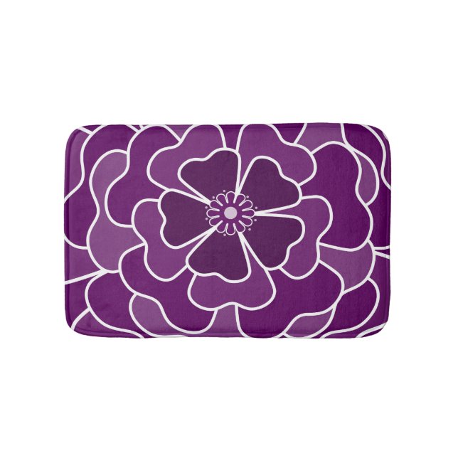 Dark purple abstract flower pattern bath mat (Front)