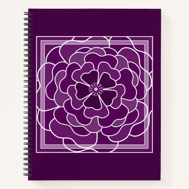 Dark purple abstract flower pattern notebook (Front)