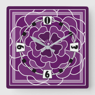 Dark purple abstract flower pattern square wall clock