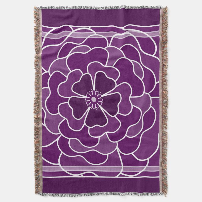 Dark purple abstract flower pattern throw blanket (Front Vertical)
