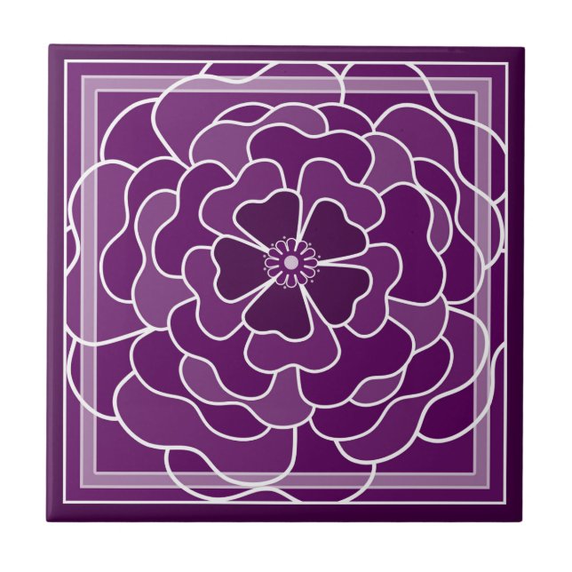 Dark purple abstract flower pattern tile (Front)