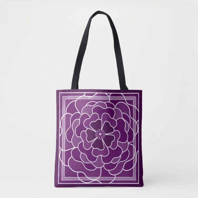 Dark purple abstract flower pattern tote bag (Front)