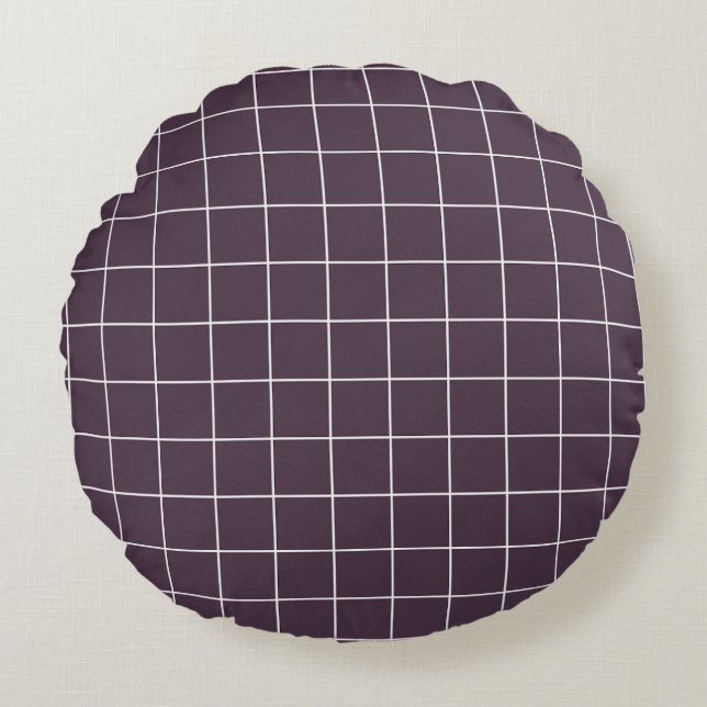 Dark purple aesthetic background grid pattern round cushion (Front)